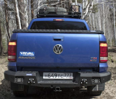 Rival Heckstossstange für Volkswagen Amarok, schwarz, mit zertifizierten Rückfahrscheinwerfer