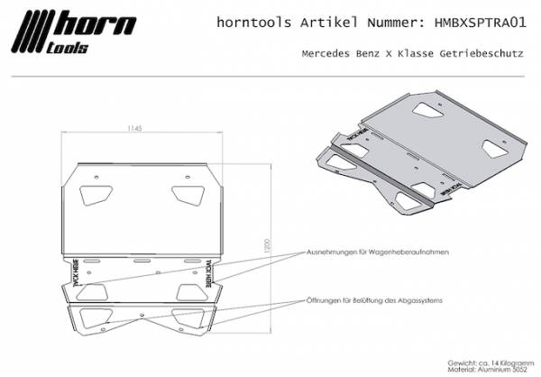 Horntools Mercedes X-Klasse 250 Unterfahrschutz Getriebe mit VTG, Aluminium