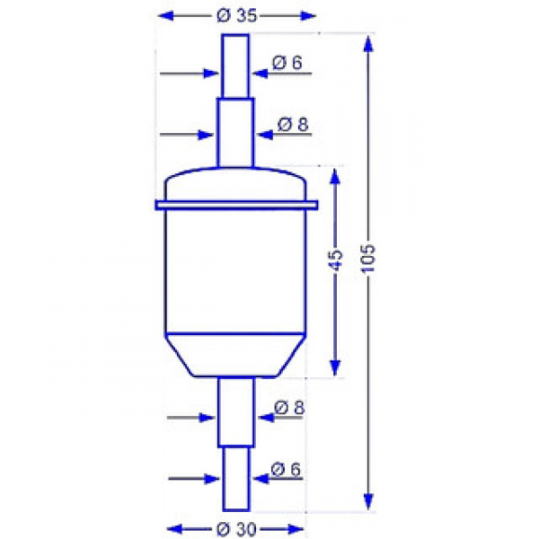 Kraftstofffilter für Schläuche mit 6 und 8 mm Innendurchmesser